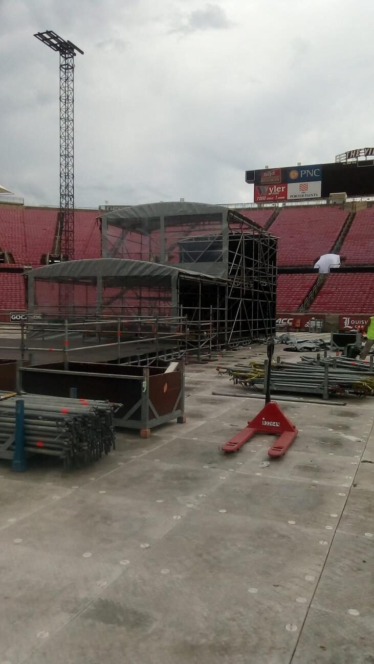 Front-of-house control platform on the stadium field